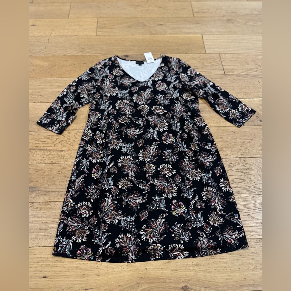 J.Jill Wearever Paisley Floral V-Neck 3/4 Sleeve A-Line Dress Large NWT (696)